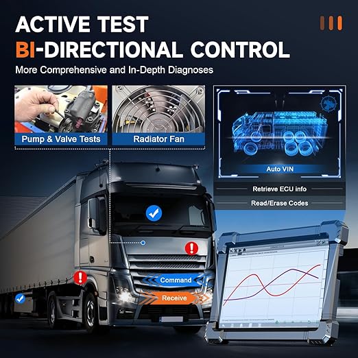 ANCEL X7HD Outil de diagnostic OBD2 robuste pour camion avec DPF, codage ECU, contrôle bidirectionnel diesel, système complet de diagnostic 15+ service de réinitialisation pour Cummins, Detroit,