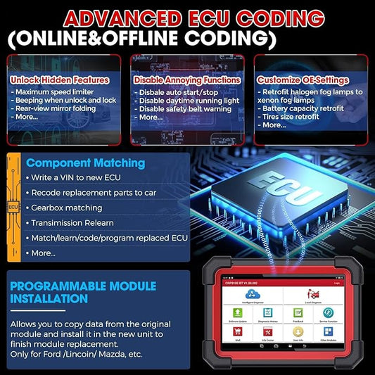 Launch CRP919E BT Valise Diagnostic Auto, Système Complet obd2 Diagnostic français avec 31+ Fonctions de réinitialisation, Codage ECU, Can-FD& DOIP, FCA, BI-Directionnel obd2 Diagnostic Voiture