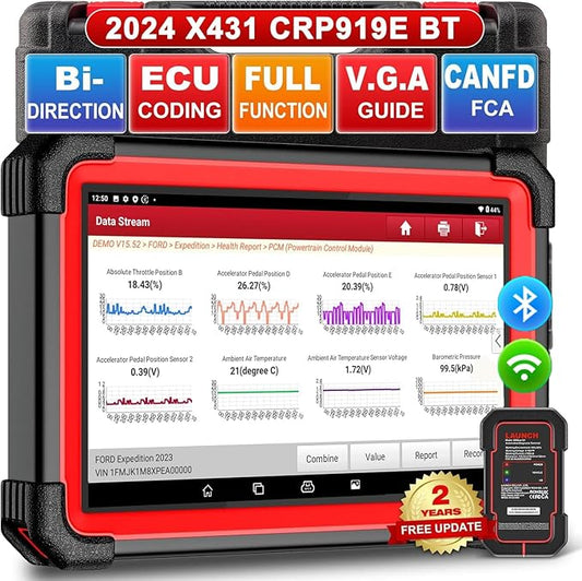 Launch CRP919E BT Valise Diagnostic Auto, Système Complet obd2 Diagnostic français avec 31+ Fonctions de réinitialisation, Codage ECU, Can-FD& DOIP, FCA, BI-Directionnel obd2 Diagnostic Voiture