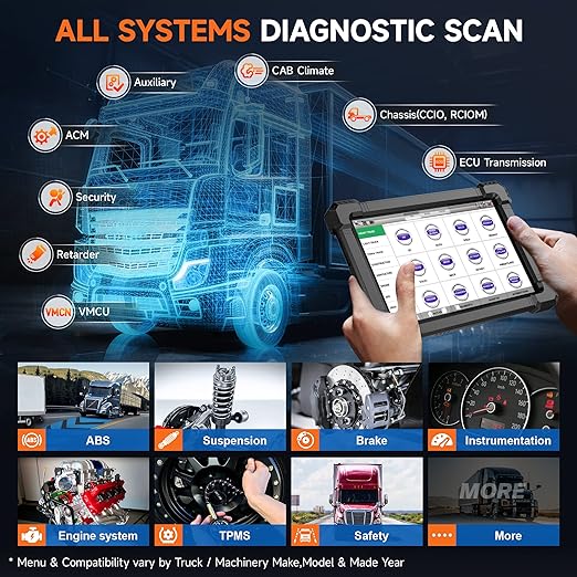 ANCEL X7HD Outil de diagnostic OBD2 robuste pour camion avec DPF, codage ECU, contrôle bidirectionnel diesel, système complet de diagnostic 15+ service de réinitialisation pour Cummins, Detroit,