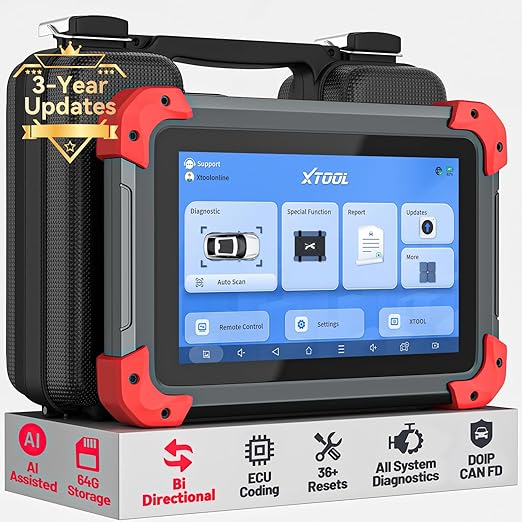XTOOL D7 OBD2 Valise Diagnostic Auto Assisté par IA, Contrôle Bidirectionnel/Test Actif avec Codage ECU, Diagnostic Complet Système, 36+ Resets, ABS/EPB/SAS/BMS, CANFD/DOIP, Mise à Jour 3 Ans
