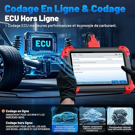 XTOOL D7 OBD2 Valise Diagnostic Auto Assisté par IA, Contrôle Bidirectionnel/Test Actif avec Codage ECU, Diagnostic Complet Système, 36+ Resets, ABS/EPB/SAS/BMS, CANFD/DOIP, Mise à Jour 3 Ans
