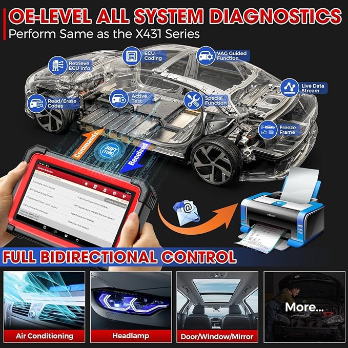 Launch CRP919E BT Valise Diagnostic Auto, Système Complet obd2 Diagnostic français avec 31+ Fonctions de réinitialisation, Codage ECU, Can-FD& DOIP, FCA, BI-Directionnel obd2 Diagnostic Voiture
