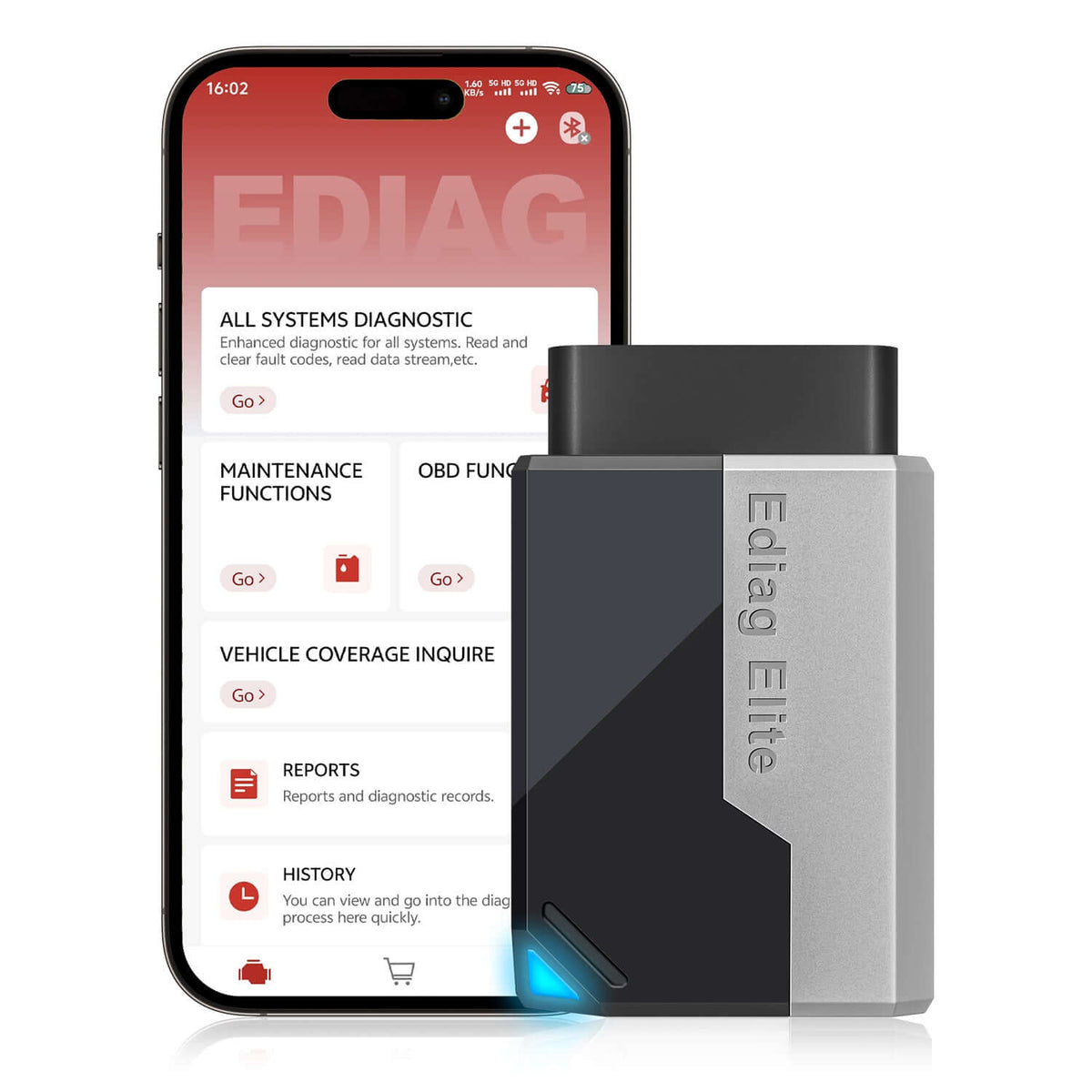 KINGBOLEN Ediag Elite OBD2 Diagnostic Français, Valise Diagnostic Auto avec Test Actif, 15+ réinitialisations, Outil de Diagnostic de Voiture pour Tous Les systèmes, Mise à Jour Gratuite à Vie
