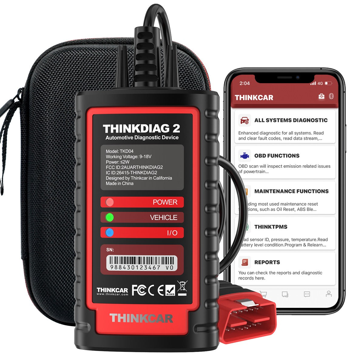 Thinkcar Valise Diagnostic Auto ThinkDiag 2, OBD-II français Fonctions avec 15 réinitialisation pour Systèmes Complets, Voiture Bluetooth 5.0 Soutien protocole Can-FD, Mise à Jour Gratuite 1 Ans