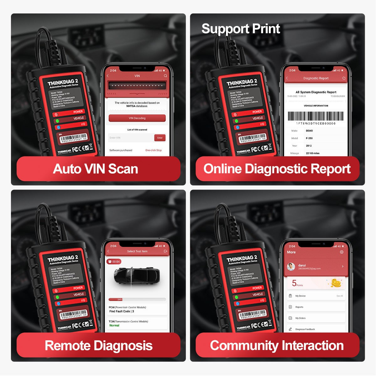 Thinkcar Valise Diagnostic Auto ThinkDiag 2, OBD-II français Fonctions avec 15 réinitialisation pour Systèmes Complets, Voiture Bluetooth 5.0 Soutien protocole Can-FD, Mise à Jour Gratuite 1 Ans